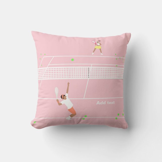 Moderne Pastel Roze Tennis Match Kussen (Voorkant)