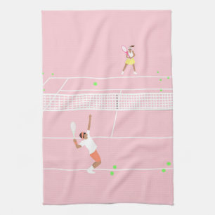 Moderne Pastel Roze Tennis Match Theedoek