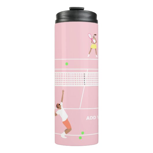 Moderne Pastel Roze Tennis Match Thermosbeker (Voorkant)
