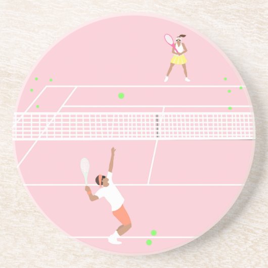 Moderne Pastel Roze Tennis Match Zandsteen Onderzetter (Voorkant)
