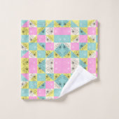 Moderne Pastel Roze & Turquoise Bloemenschaakbord Bad Handdoek (Wasdoekje)