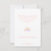 Moderne pastel roze waterverf regenboog bedrijf bedankkaart (Achterkant)
