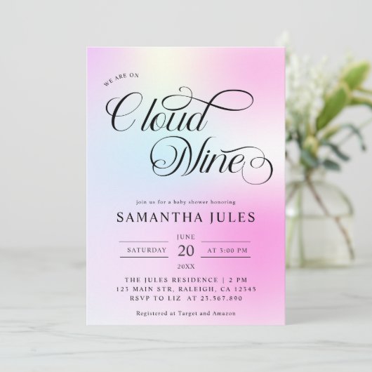 Moderne pastel roze wolk negen Baby shower Kaart (Staand voorkant)