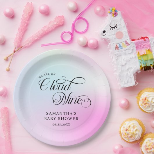 Moderne pastel roze wolk negen Baby shower Papieren Bordje (Feest)