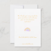 Moderne pastel sinaasappel waterverf regenboog bed bedankkaart (Achterkant)