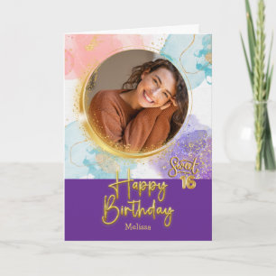 Moderne Pastel Sweet 16 Foto & Naam Verjaardag Kaart