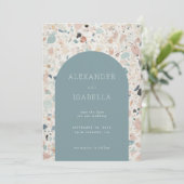 Moderne pastel Terrazzo gespikkeld patroon bruilof Save The Date (Staand voorkant)