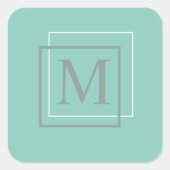 Moderne pastel turquoise en grijs monogram Sticker (Voorkant)
