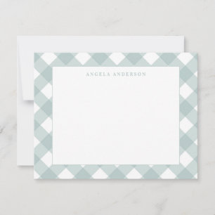 Moderne Pastel Turquoise Groen Gingham Plaid Rut Notitiekaartje