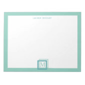 Moderne Pastel Turquoise Monogram Personalisatie Notitieblok (Voorkant)