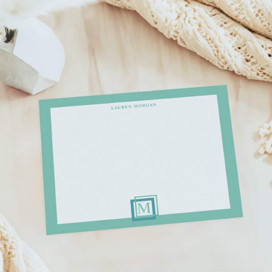 Moderne Pastel Turquoise Monogram Personalisatie Notitieblok
