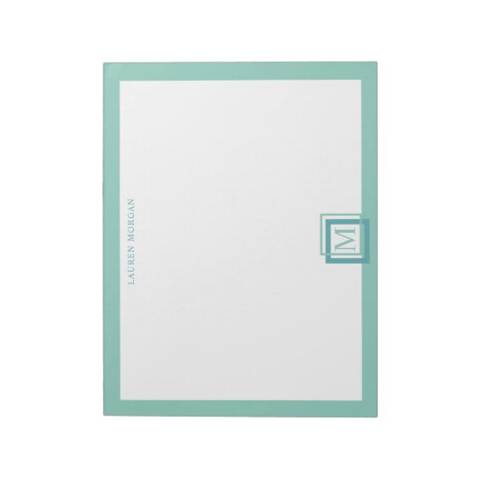 Moderne Pastel Turquoise Monogram Persoonlijk Notitieblok (Linkerzijde)