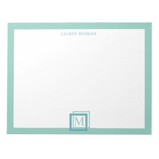 Moderne Pastel Turquoise Monogram Persoonlijk Notitieblok (Voorkant)