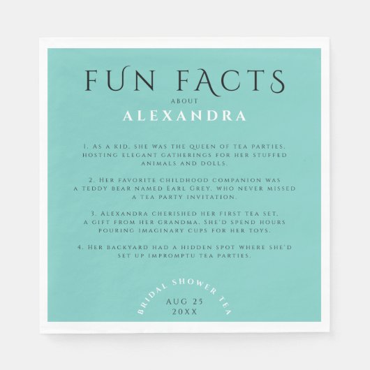 Moderne pastel turquoise munt bruids leuke weetjes servet (Voorkant)