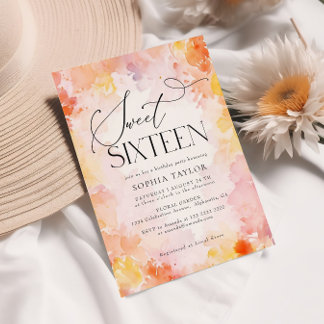 Moderne Pastel Waterverf Bloemige Sweet 16 Verjaar Kaart