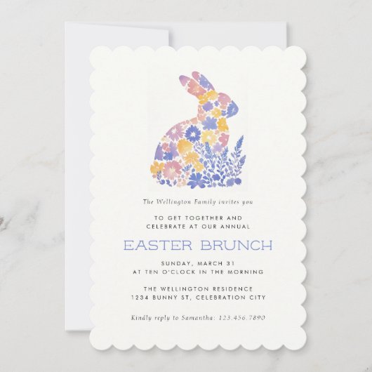 Moderne Pastel Waterverf Bunny Easter Brunch Kaart (Voorkant)