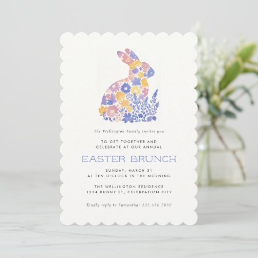 Moderne Pastel Waterverf Bunny Easter Brunch Kaart (Staand voorkant)