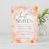 Moderne Pastel Waterverf Floral Sweet 16 Verjaarda Kaart (Staand voorkant)