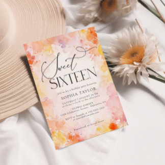 Moderne Pastel Waterverf Floral Sweet 16 Verjaarda Kaart