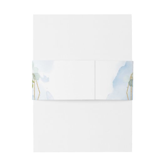 Moderne pastelblauwe bloemengoud lijst eucalyptus uitnodigingen wikkel (Achterkant Voorbeeld)