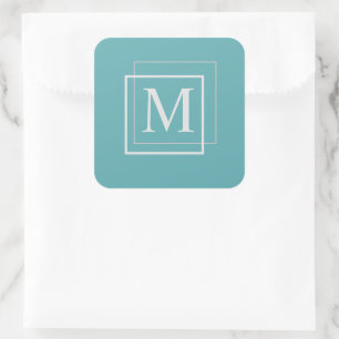Moderne pastelblauwe en witte monogram Sticker
