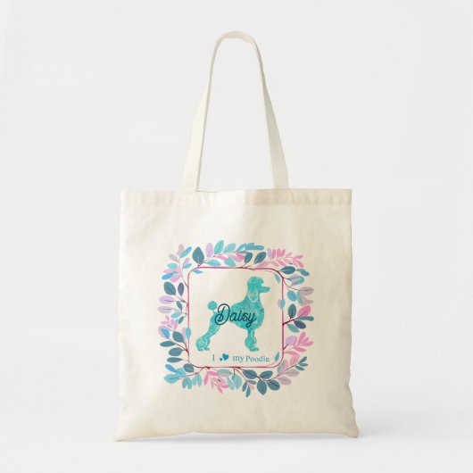 Moderne Pastelblauwe Poodle | Aangepaste Naam & Fo Tote Bag (Voorkant)