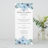 Moderne Pastelblauwe Rozen Bloem Bruiloftsprogramm Programmakaart (Staand voorkant)
