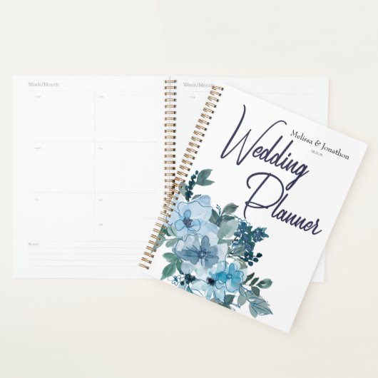 Moderne Pastelblauwe Rozen Bloemstuk Bruiloftsplan Planner (Display)