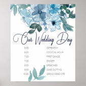 Moderne Pastelblauwe Rozen Trouwschema Poster (Voorkant)