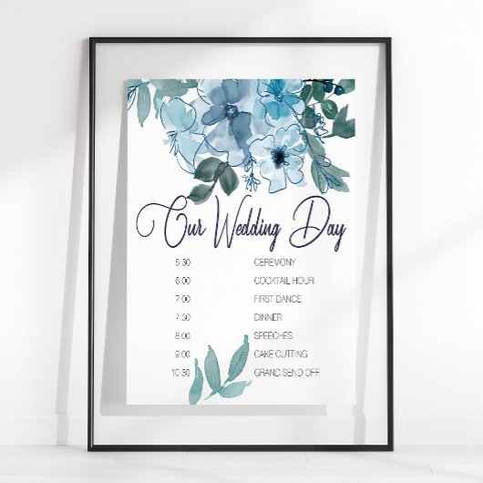 Moderne Pastelblauwe Rozen Trouwschema Poster