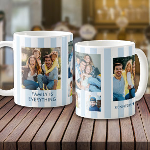 Moderne Pastelblauwe Strepen 5 Foto Collage Famili Koffiemok