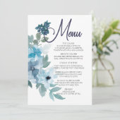 Moderne Pastelblauwe Waterverfrozen Huwelijksmenu Menu (Staand voorkant)