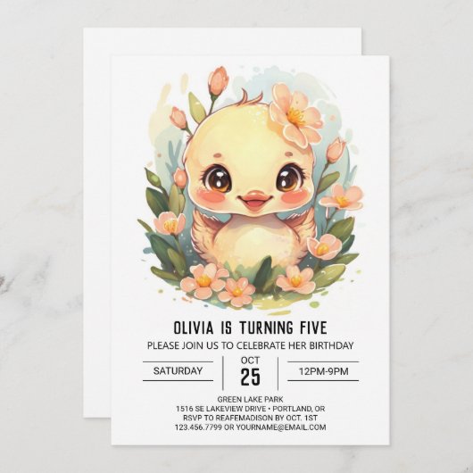 Moderne pasteleend verjaardag kaart (Voorkant / Achterkant)