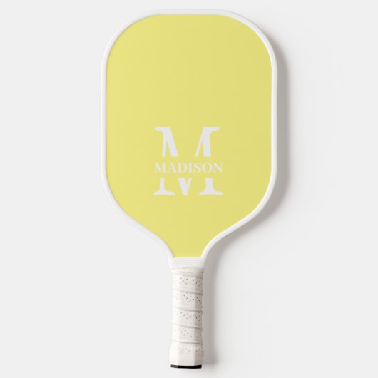 Moderne pastelgele minimalistische monogramnaam pickleball paddle (Achterkant)