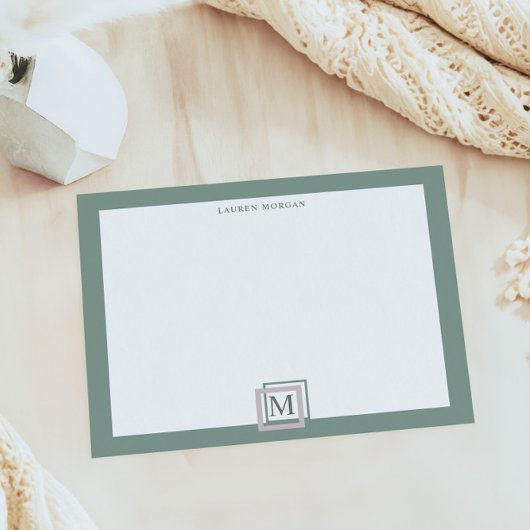 Moderne Pastelgroene Monogram Persoonlijke Notitie Notitieblok