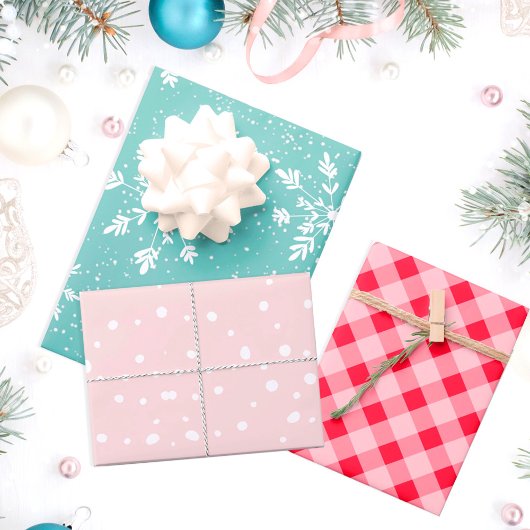 Moderne pastelkerstsneeuwvlecht stip inpakpapier vel