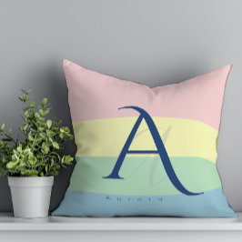 Moderne Pastelkleur Blok Initiaal & Aangepaste Naa Kussen
