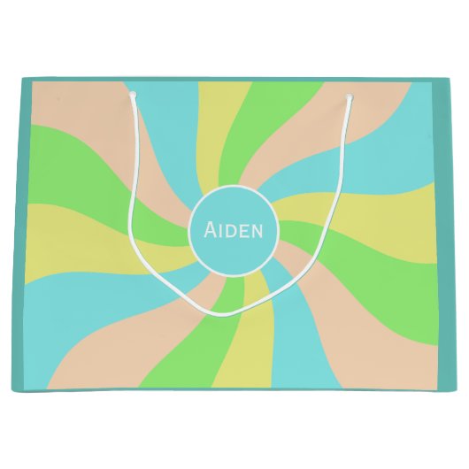 Moderne pastelkleur grillige patroon naam kind groot cadeauzakje (Voorkant)