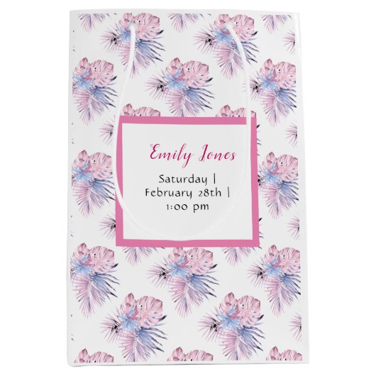Moderne pastelkleur roze tropisch oh baby shower medium cadeauzakje (Voorkant)