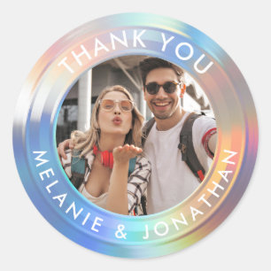 Moderne Pastelkleurige Holografische Trouw Dankjew Ronde Sticker