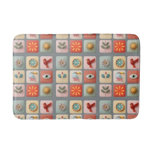 Moderne Pastelkleurige Natuur Iconen Badmat (Voorkant)