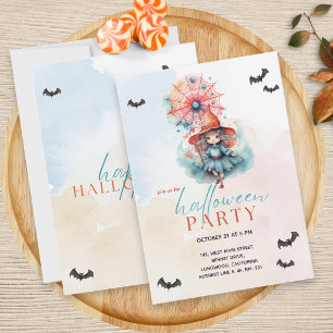 Moderne Pastelkleurige Roze Heks Halloween Feest Kaart