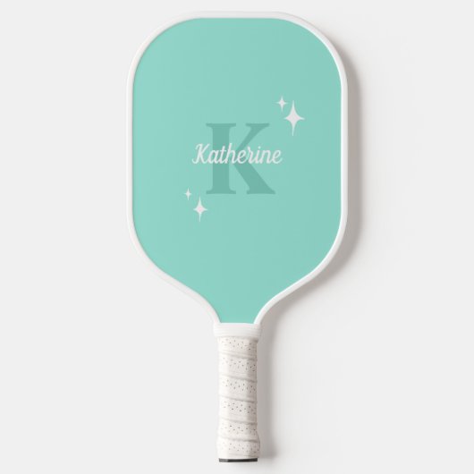 Moderne pastelmunt monogram vrouwelijk pickleball paddle (Voorkant)