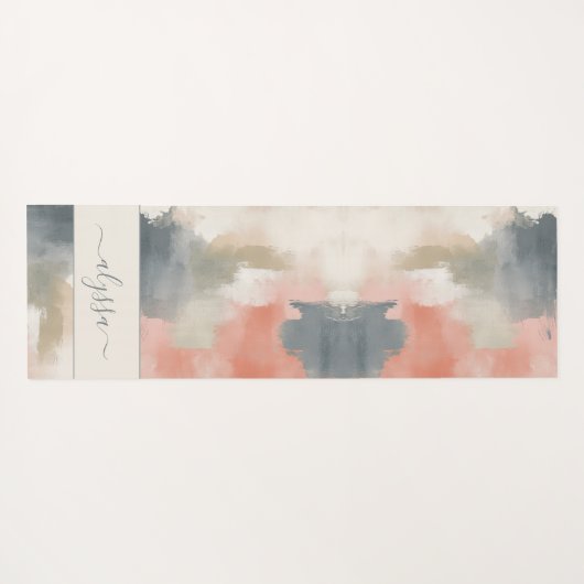 Moderne pastelneutrale Abstracte Waterverf monogra Yogamat (Achterkant (horizontaal))