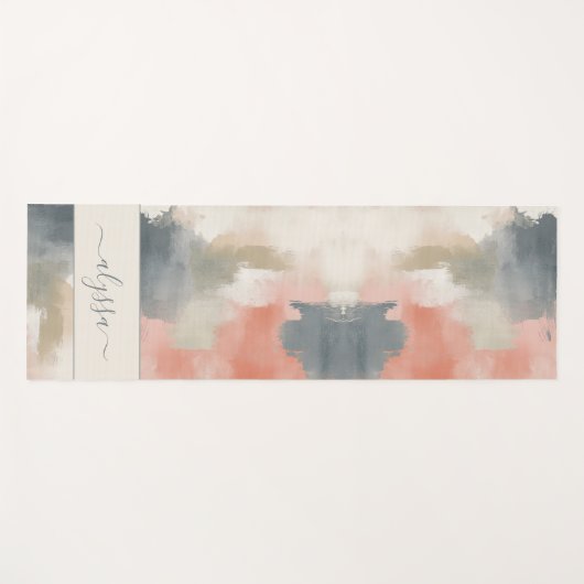 Moderne pastelneutrale Abstracte Waterverf monogra Yogamat (Voorkant (horizontaal))