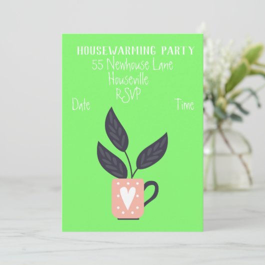 Moderne pastelpot planten huisopwarming kaart (Staand voorkant)