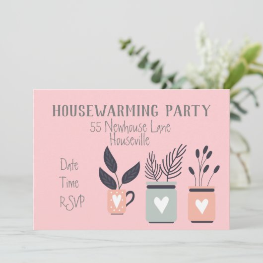 Moderne pastelpot planten huisopwarming kaart (Staand voorkant)