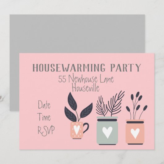 Moderne pastelpot planten huisopwarming kaart (Voorkant / Achterkant)