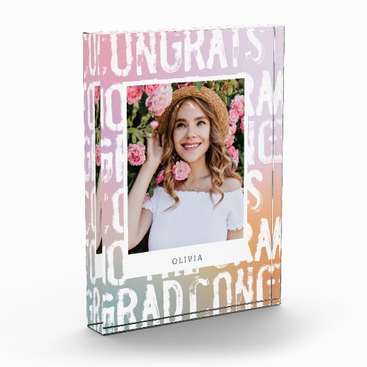 Moderne pastelregenboogroze korrelig afstuderen fotoblokken (Links)