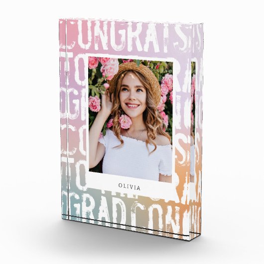 Moderne pastelregenboogroze korrelig afstuderen fotoblokken (Rechts)